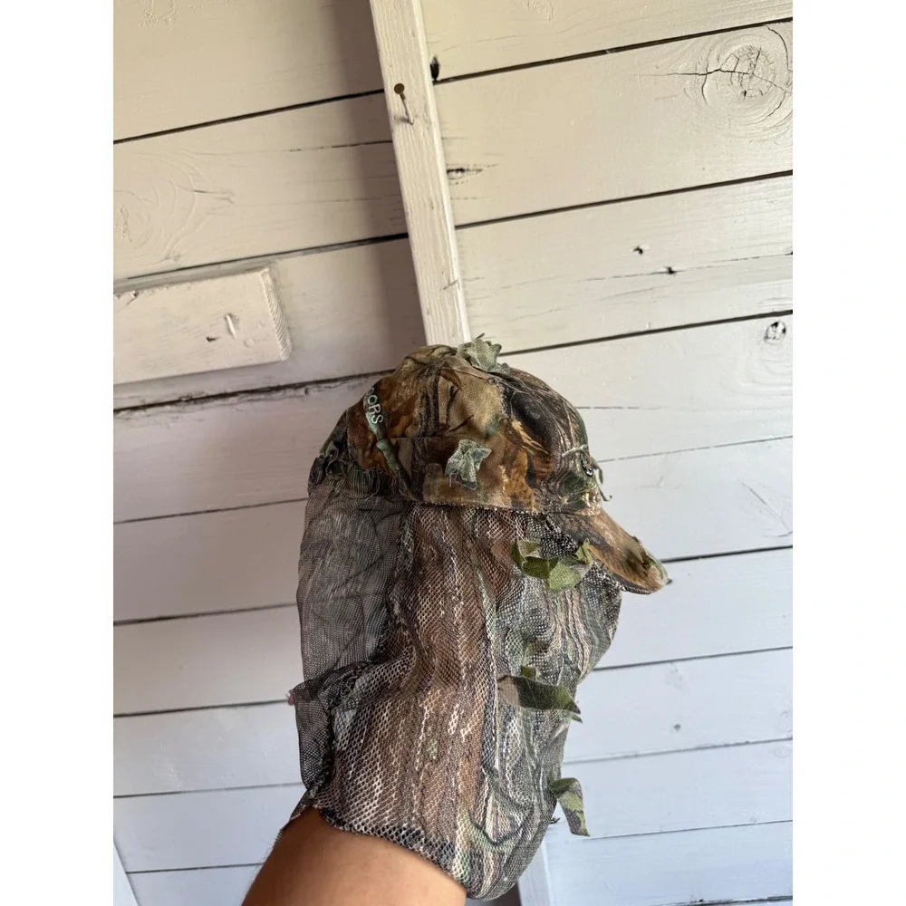 Gander Mountain Ghillie Camo Hat with Mesh Face Veil 3D Leafy Hunting Cap